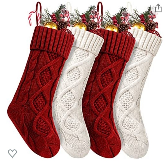 Set of 4 knitted Christmas stocking burgundy white 18 inches new - Picture 1 of 4